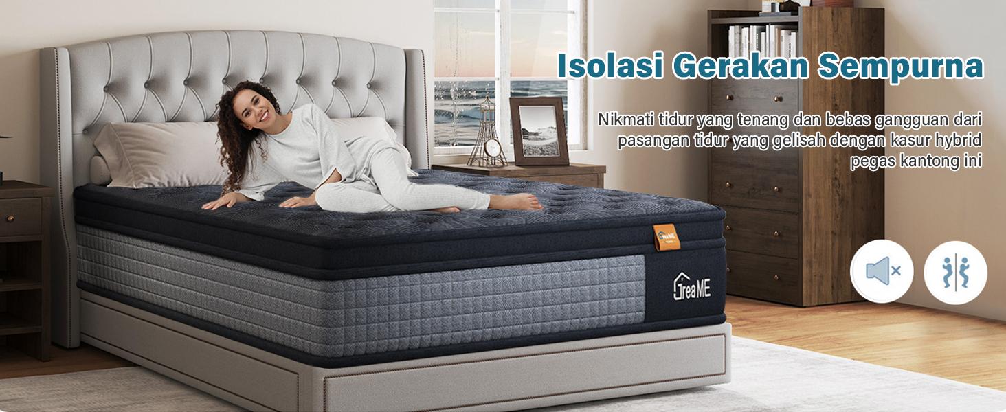 Kasur Pegas Busa Dingin Premium, Tebal 26/30 cm, Kasur Lantai Lembut, Anti Lembab, Termasuk Bantal Gratis