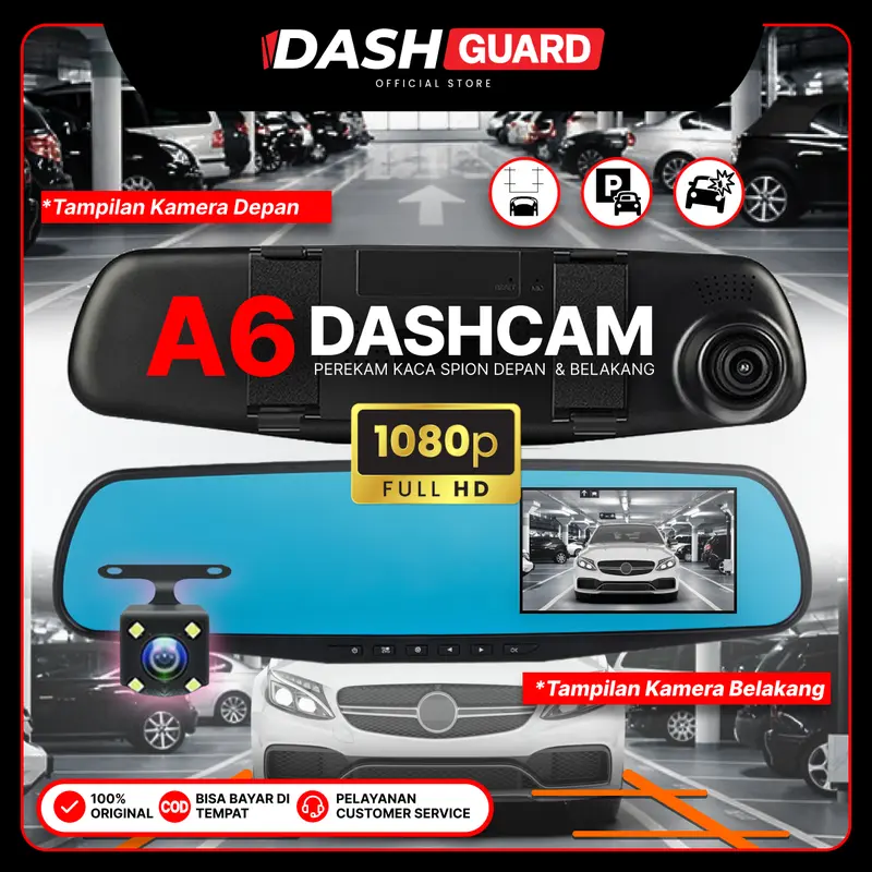 [COD-LV] DASH GUARD Dash Cam A6-Series Front 1080p Rear 480p Night Vision Mode Dashcam Keamanan Mobil Kamera
