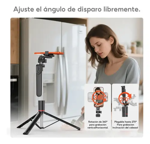 JQVITEK TR38 Trípode Palo Selfie 1.8m con Control Inalámbrico, Bastón Extensible Rotación 360°, Soporte Móvil Portátil Compatible con iOS y Android - Foto 8