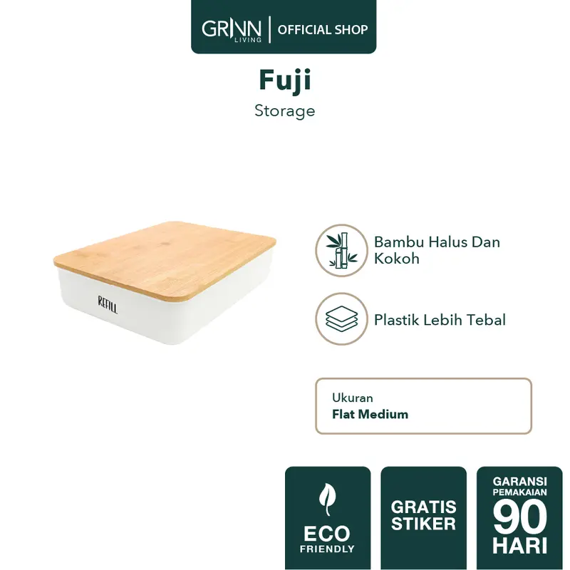 (COD) GRINN LIVING Fuji Flat Storage Box Organizer / Tempat / Kotak Penyimpanan / Serbaguna Medium untuk Masker / Obat Tutup Bambu / Kayu Aesthetic / alat kamar jadi estetik 0