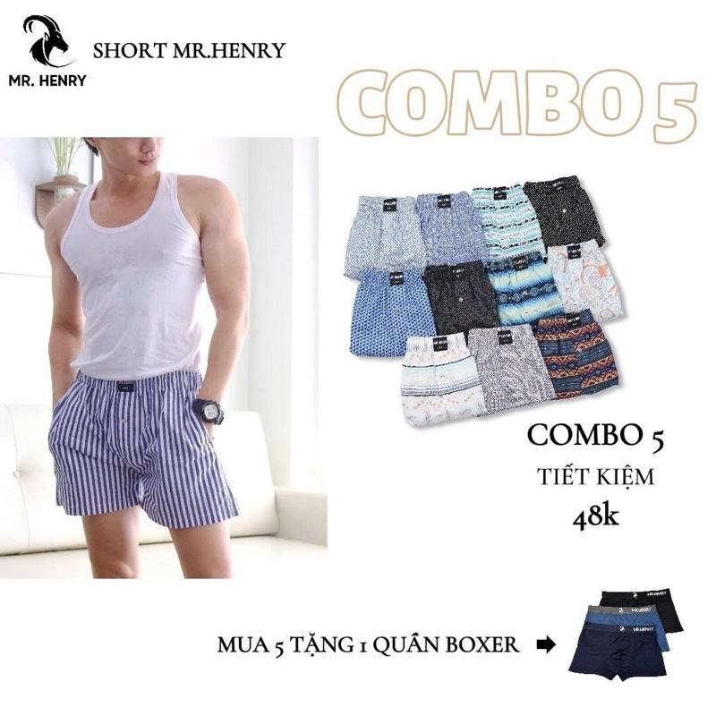 [ CÓ TÚI] Combo 5 quần MR HENRY  đùi nam CÓ TÚI vải kate cotton thoải mái mặc nhà, mặc ngủ   Meénwear