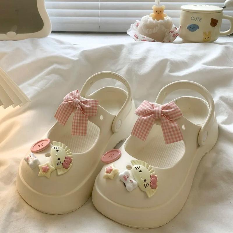  Mary Jane Hole Giày Nữ Đế Dày EVA Dễ Thương Hello Kitty Cô Gái Trái Tim Ngọt Ngào Mùa Hè Dép Đi Lại Ngón Chân 