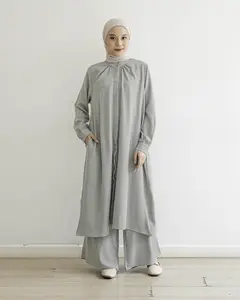 MISTYVORI | Tania Tunik Oneset Baju Wanita Celana Kulot Muslim Nyaman Panjang Simple Soft Atasan Bawahan Basic Setelan Casual Formal Kancing Kerja Dewasa