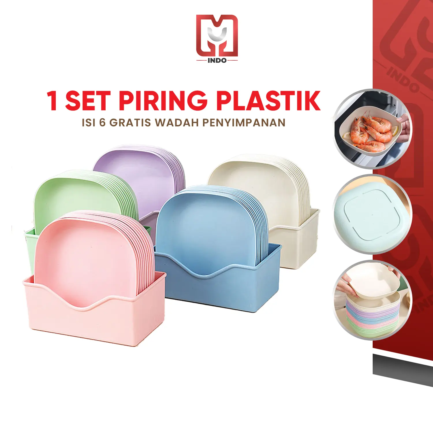 TT MUI 1 Set Piring Plastik Mini Buah/Snack/Piring Serbaguna dengan Wadah Kecil L11 - Kitchenware