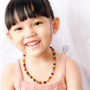 Amber Buddy | JN72 Kalung Anak Baltic Amber Kombinasi Purple Frost Agate. 38 cm Junior