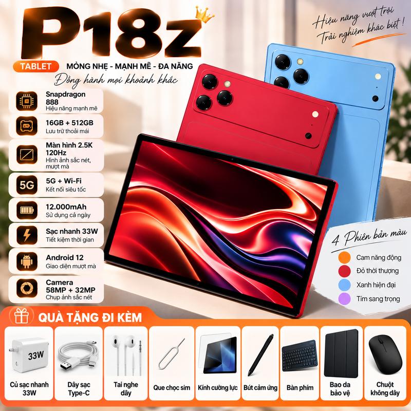 Máy Tính Bảng P18Z 10.3 Inch Snapdragon 888 RAM 16GB ROM 512GB Màn Hình 2.5K 120Hz Pin 12000mAh Sạc Nhanh 33W Kèm Bàn Phím