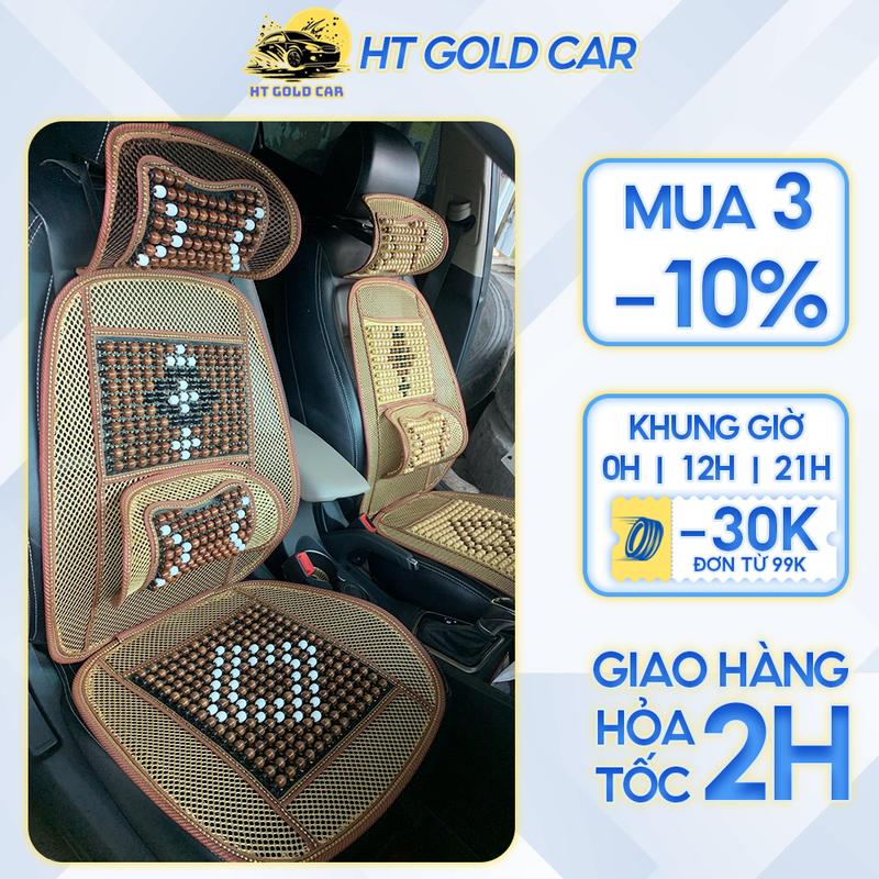 Lót Ghế Ô Tô Văn Phòng Nâng Lưng Hạt Gỗ Massage Giảm Nóng Thoáng Khí HT GOLD CAR