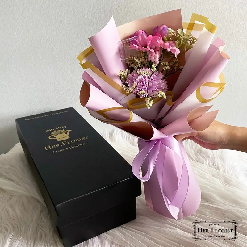 HER.FLORIST-NEW DESIGN [CARNATION] Single Soap & Dried Flower Bouquet / Buket Bunga Sabun Carnation / Bunga Kering / Bunga Artificial / Buket Bunga 6
