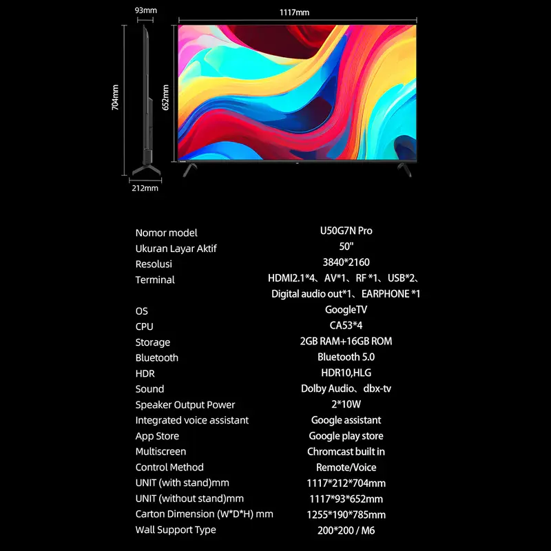 Google TV Changhong 50 inch Smart TV 4K UHD-HDR10+DBX Dolby Audio Google Assistant-Digital TV (U50G7N Pro) 8