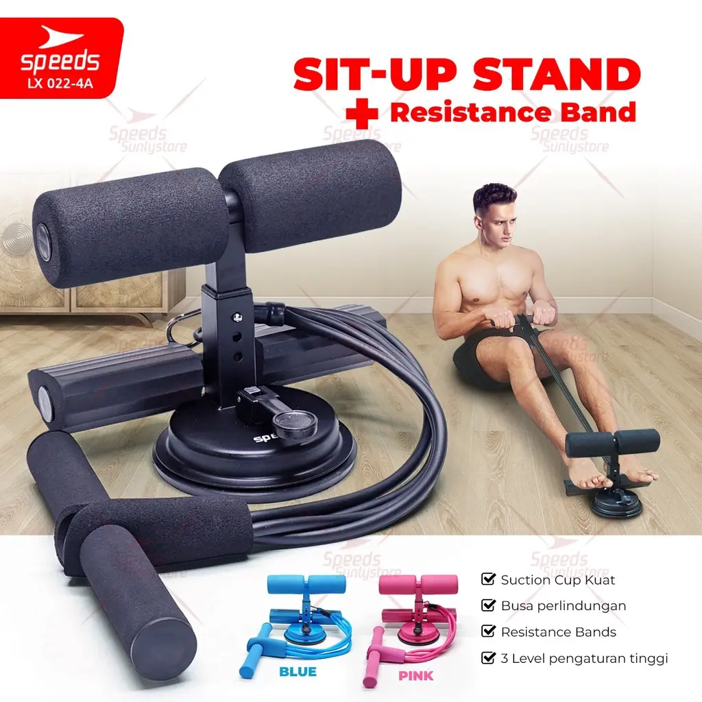 SPEEDS Sit Up Stand + Tali Resitance Band Olahraga Sit Up Holder Alat Penahan Kaki Fitness Gym 022-4A