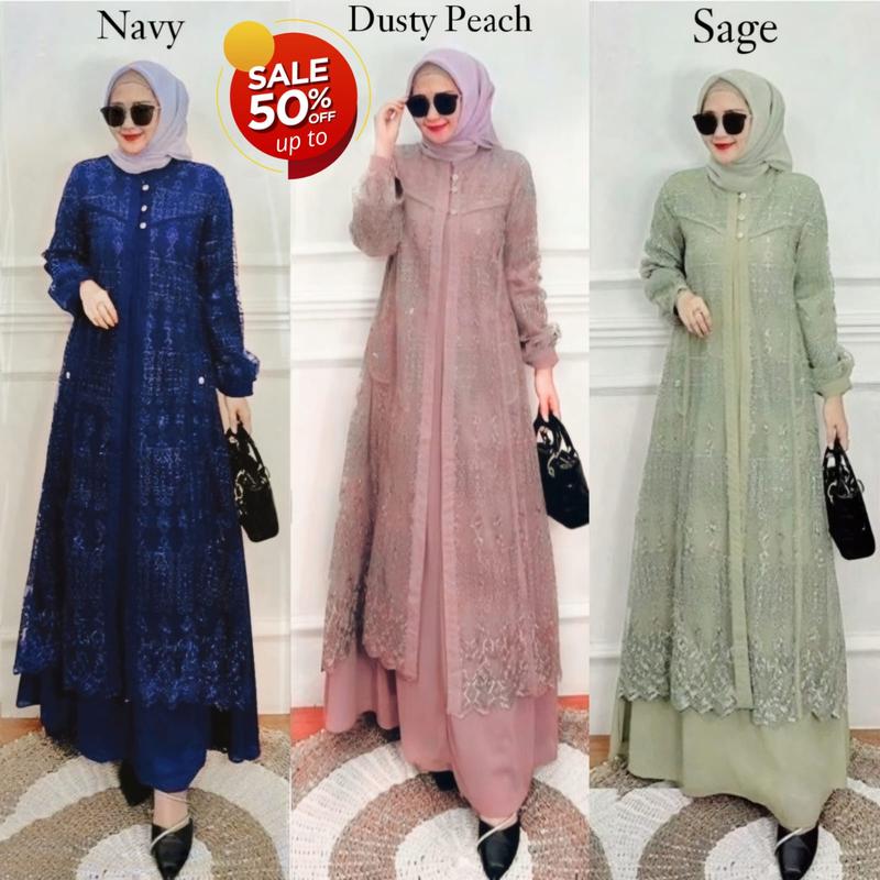 GAMIS BRUKAT CRINKLE WANITA WARNA BURGUNDY TERACOTA / Dress Pesta Muslim Mewah Kondangan Lebaran 2025 Bisa Couple Ibu Anak 2
