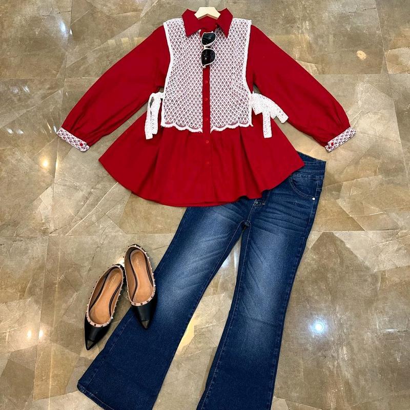 SPESIAL KEMEJA MERAH PUTIH/ ATASAN TERLARIS KATUN MIX BURKAT/ BUSUI FRIENDLY/ KC AKTIF/ LD 114 Atasan Katun Casual Wanita Kancing Salur/ EDISI AGUSTUSAN Formal Nyaman Santai 4