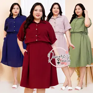 Domore - Gaun Jumbo Wanita Terbaru Dress Kancing Kekinian Polos Kancing Aktif Dress Bigsize Wanita Kekinian S Sampai XXXL Ld 100 sama Ld 130
