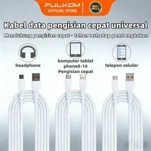 FULKOM FK610 Kabel Charger Essential: Kepala Alloy Kuat, Braided Silicone Putih, Support Fast Charge 38W & 66W (Lightning)