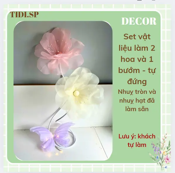 (phụ phí nếu cắt cánh sẵn) Combo vật liệu làm 2 hoa 1 bướm khổng lồ. nếu khách muốn 3 màu khác nhau hãy nhắn shop