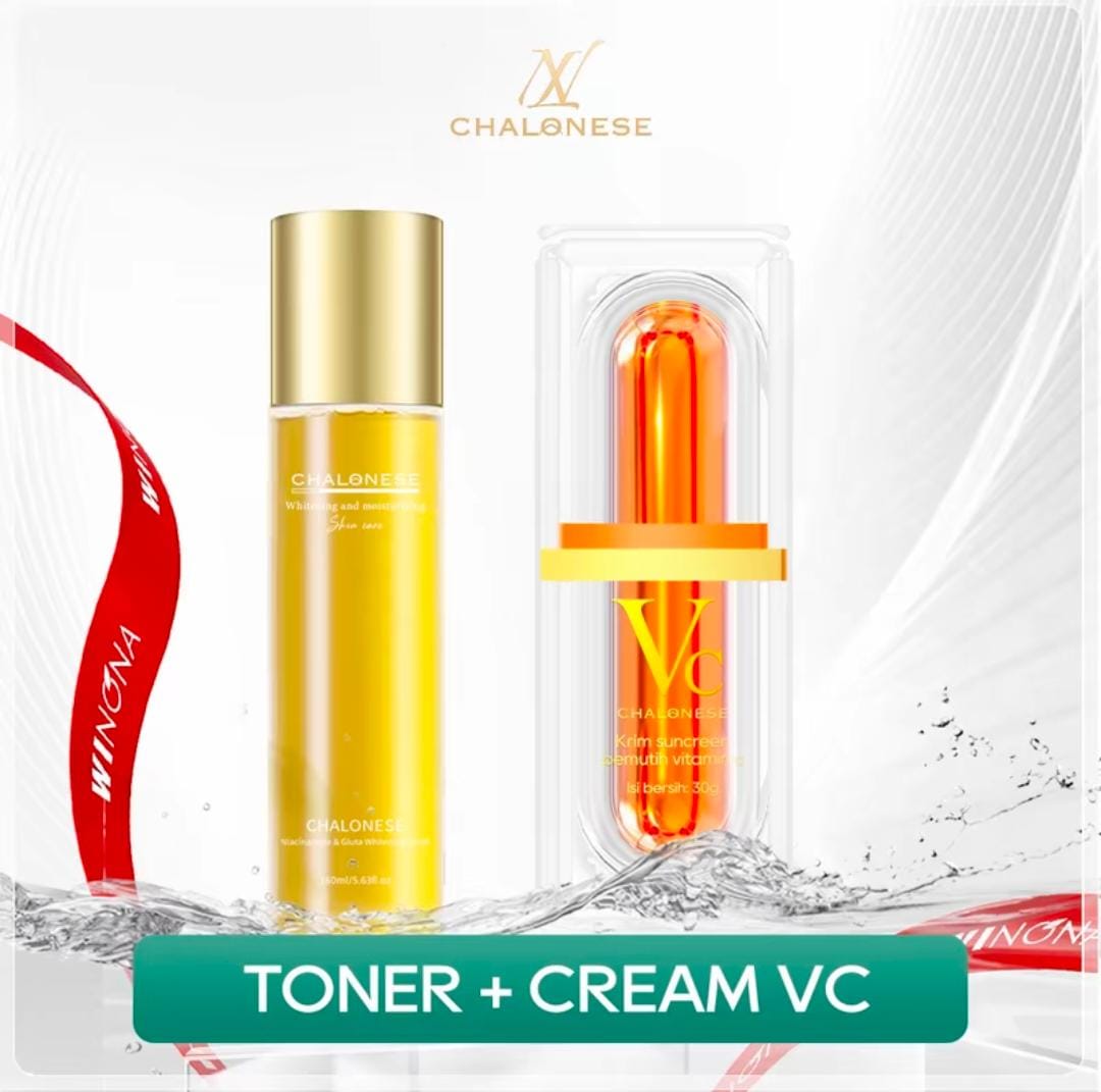 CHALONESE PAKET HEMAT (WHITENING TONER + CREAM VITAMIN C) MENUTUP NODA Wajah Mencerahkan Hitam