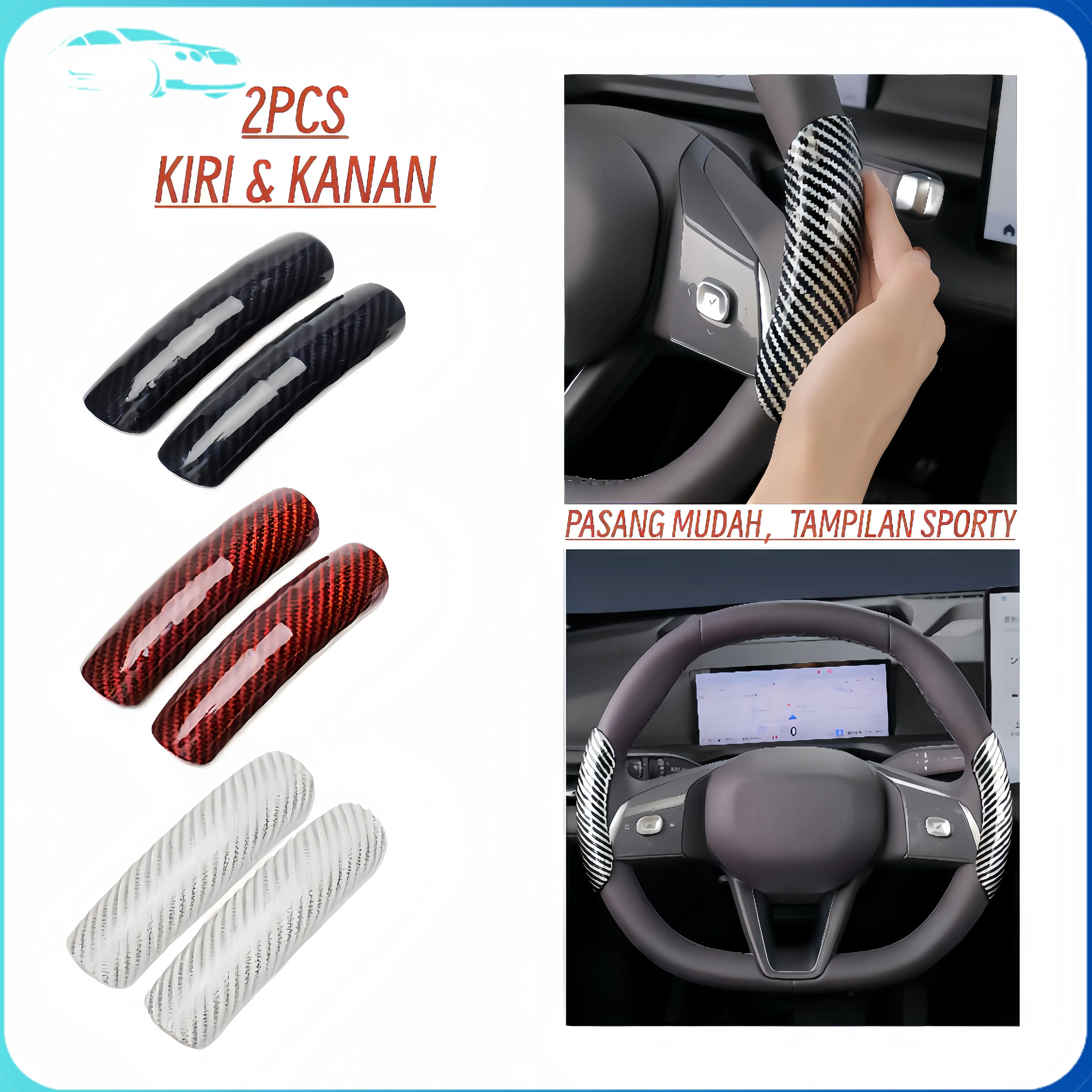 Mobildage Sarung Pegangan Setir Mobil Carbon Fiber 2Pcs Anti Slip, Tampilan Racing Sporty, Tahan Panas Anti Keringat, Pasang Mudah Universal Cocok Semua Tipe Mobil Aksesoris Modifikasi Interior