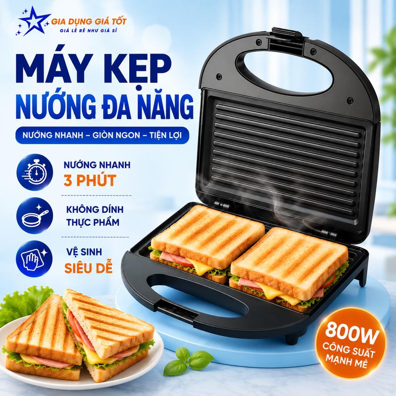 Máy Kẹp - Nướng Bánh Mì Sandwich, Máy Ép Bánh Mỳ BBQ, Nướng Đa Năng Cho Bữa Sáng Tiện Lợi Nhanh Chóng