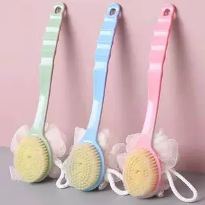 2 in 1 Body Bath Brush / Tongkat Sikat Badan Punggung Mandi Spons Puff Gagang Panjang Tempat
