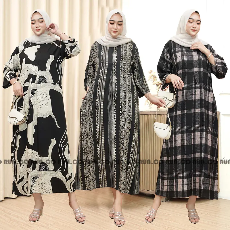 RUN.CO Daster Gamis Kekinian Terbaru Rayon Premium Busui Lengan 3/4 Motif Best Seller 0
