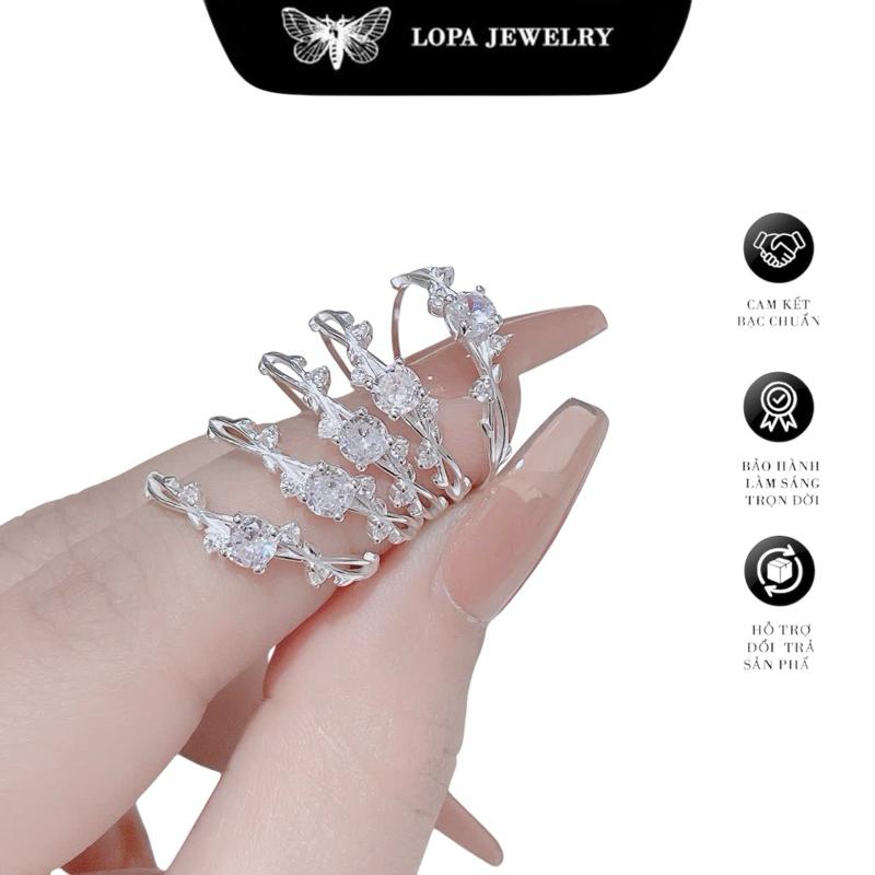 Nhẫn nữ Bạc LoPa dáng nhẫn tuyết khe đính đá lấp lánh nhẹ nhàng xinh xắn, Jewelry LoPa