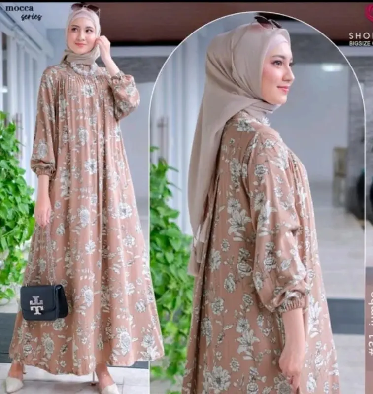 GAMIS SILANG BELAKANG JUMBO BAHAN CRINGKEL ALEVA MOTIF SAKURA FULL KANCING SAMPAI BAWA FREE BROSS MUSLIM WANITA GAUN PESTA KONDANGAN MEWAH DRES SALUR Karet Maxi Syari 3