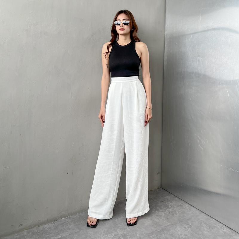 Georgios Women l Ely Culottes Pants | Celana Panjang Kulot Wanita Kekinian Bawahan Casual High Waist Dewasa Hitam Loose Airflow Tebal 7