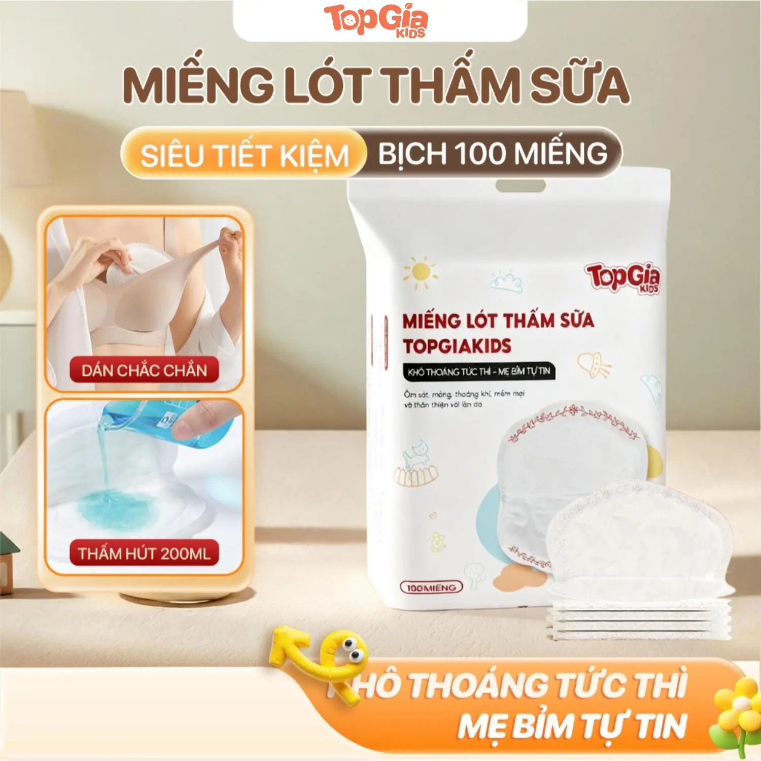 (TRỢ GIÁ - TOP BÁN CHẠY) Miếng Lót Thấm Sữa TOPGIAKIDS Bịch 100 miếng 5 lớp thấm hút 120ml, dành cho mẹ sau sinh, siêu thấm, dính cao cấp Váy Bầu Đầm Bầu Áo (BO)
