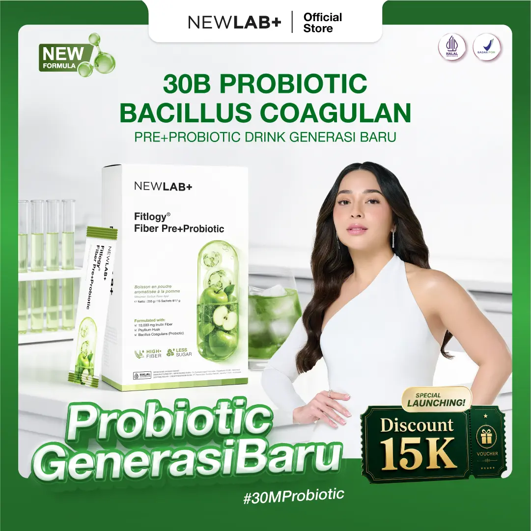 NEWLAB Fitlogy Fiber 30B Pre+Probiotic | Minuman Prebiotik dan Probiotik | Minuman Tinggi Serat | Kaya akan Prebiotik dan Probiotic