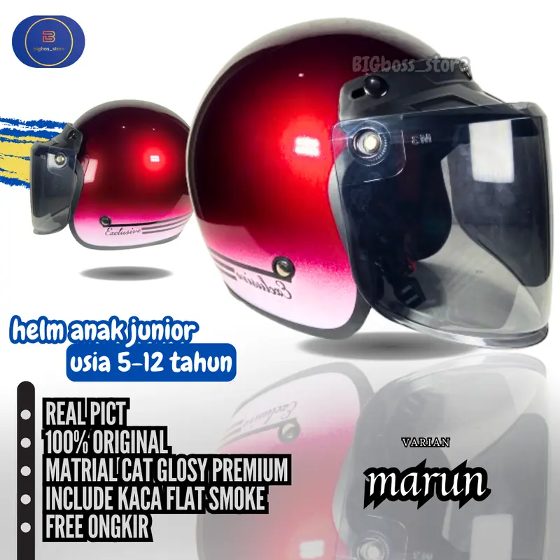 HELM BOGO ANAK SNI JUNIOR Full Leher Free Kaca FLAT UNTUK ANAK USIA 5-12 TAHUN 3