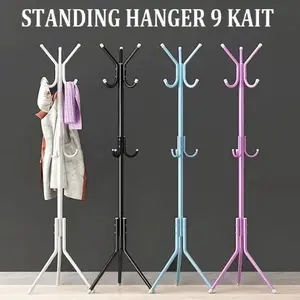 SHENAR GANTUNGAN BAJU TERLARIS  / STAND HANGER GANTUNGAN TIANG BERDIRI BESI / GANTUNGAN TAS TOPI JAS JAKET / GANTUNGAN BERDIRI PORTABLE 9 GANTUNGAN SERBAGUNA - BAG HANGER, SHENARCORNER168