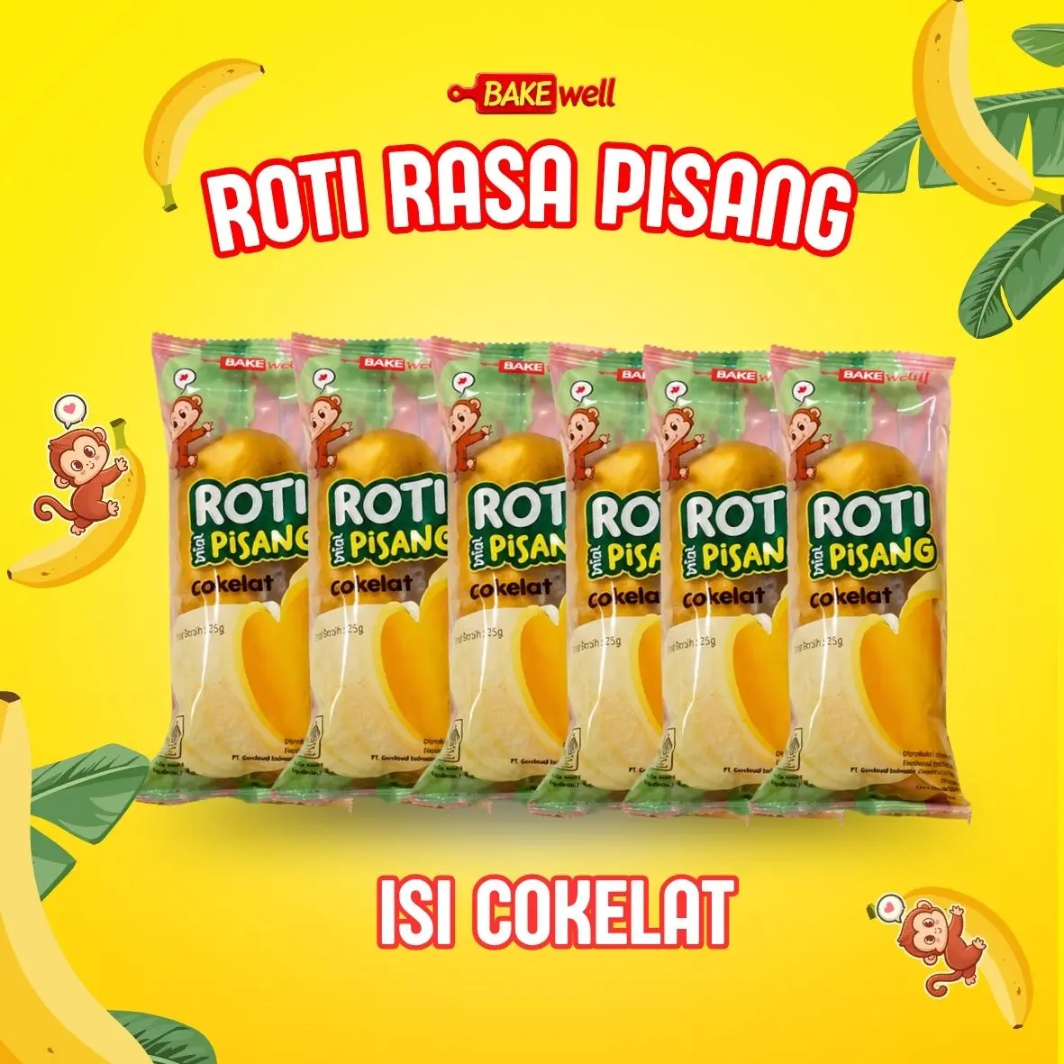 Roti Rasa Pisang Cokelat Isi 6 pcs | Roti Bentuk Mirip Pisang Unik, Lembut, Praktis & Siap Santap