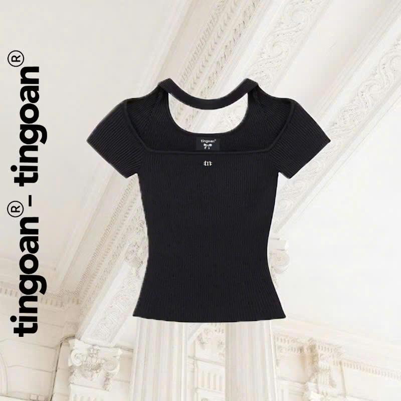 TINGOAN x TIKTOKSHOP - Áo len xù ngắn tay trắng phối dây CHOKER cổ TRẮNG GISELLE TOP