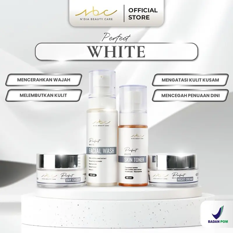 NBC PERFECT WHITE | FACE WASH | SKIN TONER | DAY CREAM | NIGHT CREAM | Paket Skincare untuk kulit kusam & kering Mencerahkan Wajah