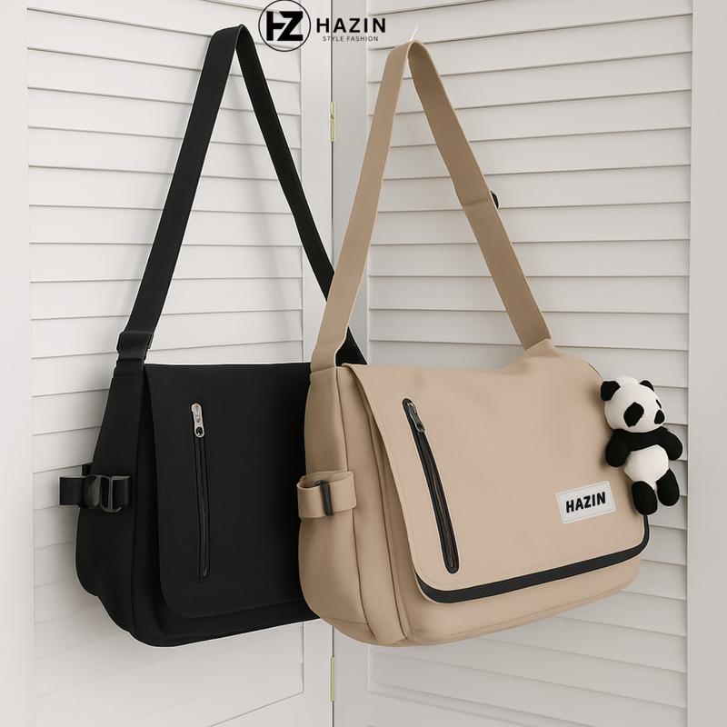 HAZIN Túi đeo chéo nhiều ngăn 2 lớp chất liệu polyester chống nước đựng vừa khổ giấy sách vở nam nữ đi học vải canvas túi đeo vai HAT127