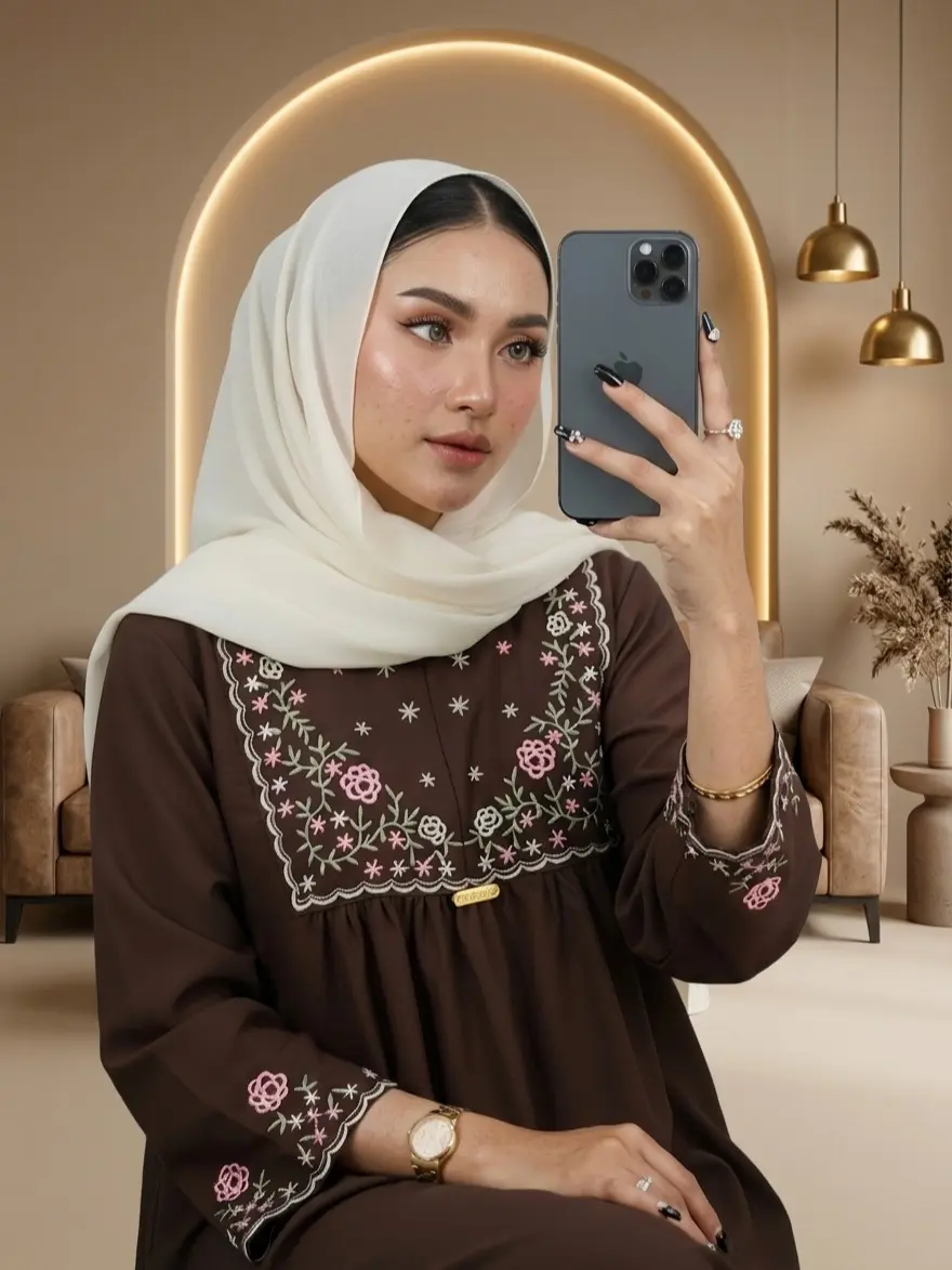 Midi Dress Rayon Twill Bordir Wanita ADISTY Premium Terbaru Busui Friendly Motif Embroidery Premium