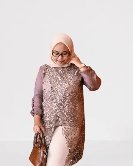 Zize  Jumbo LD 120 Brokat Organza Full Payet / Tunik Brukat / Baju Hari Raya, Kondangan, Wisudaan atau Bridesmaids Atasan Muslim Wanita Dewasa Remaja outer silang 1