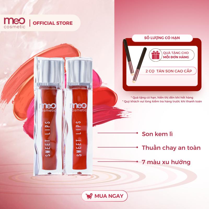 MeO Cosmetic Combo 2 Son Kem Sweet Lips Dạng Nước Mịn Lì Lâu Trôi Hiệu Ứng Căng Mọng 5g Bảng Màu Đa Dạng Cho Bờ Môi Căng Mọng Hoàn Hảo