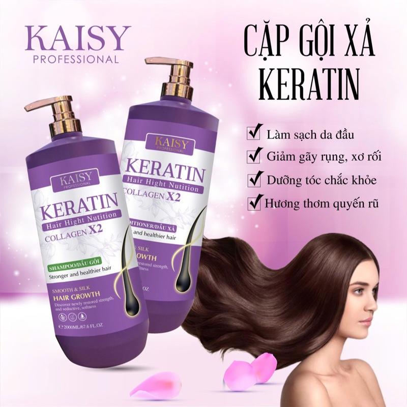 Cặp gội xả cao cấp keratin KAI (TÍM)  thơm đậm ,thơm lâu ,kiểm xoát dầu thừa ,x2 dưỡng  ngăn bết ,phục hồi tóc khô xơ hư tổn ,kích thích mọc tóc dung tích 2000ml /1 chai