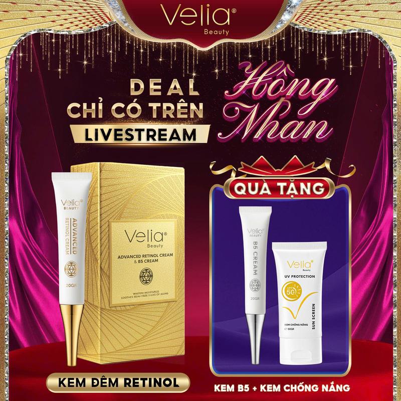    Deal HỒNG NHAN   Kem Retinol Hỗ Trợ Mờ Giảm Nám | TẶNG Kem Dưỡng B5 và Kem Chống Nắng VELIA 