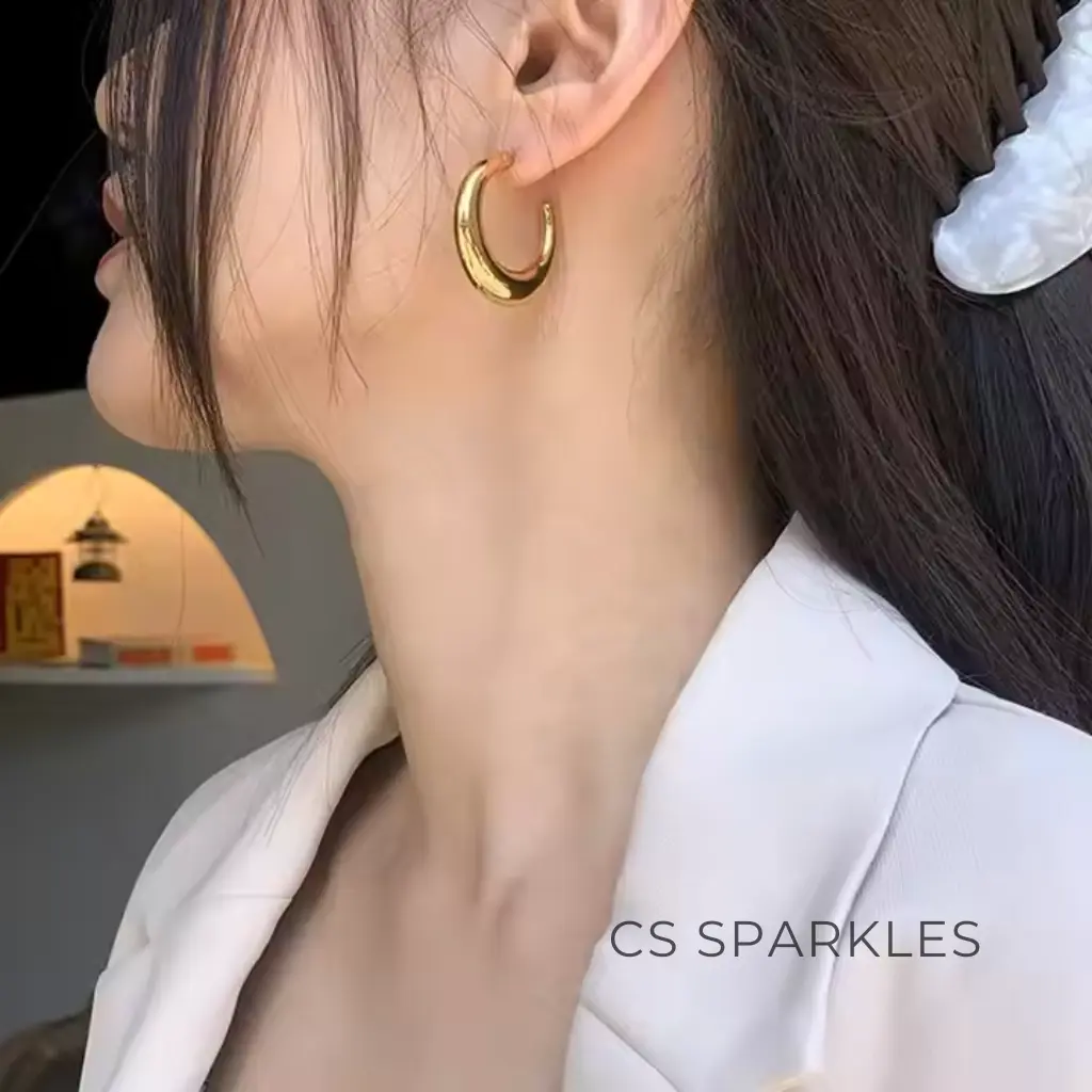 C-Shaped Chunky Hoop Earrings, 18K Gold Plated – Waterproof, Non-Tarnish & Durable