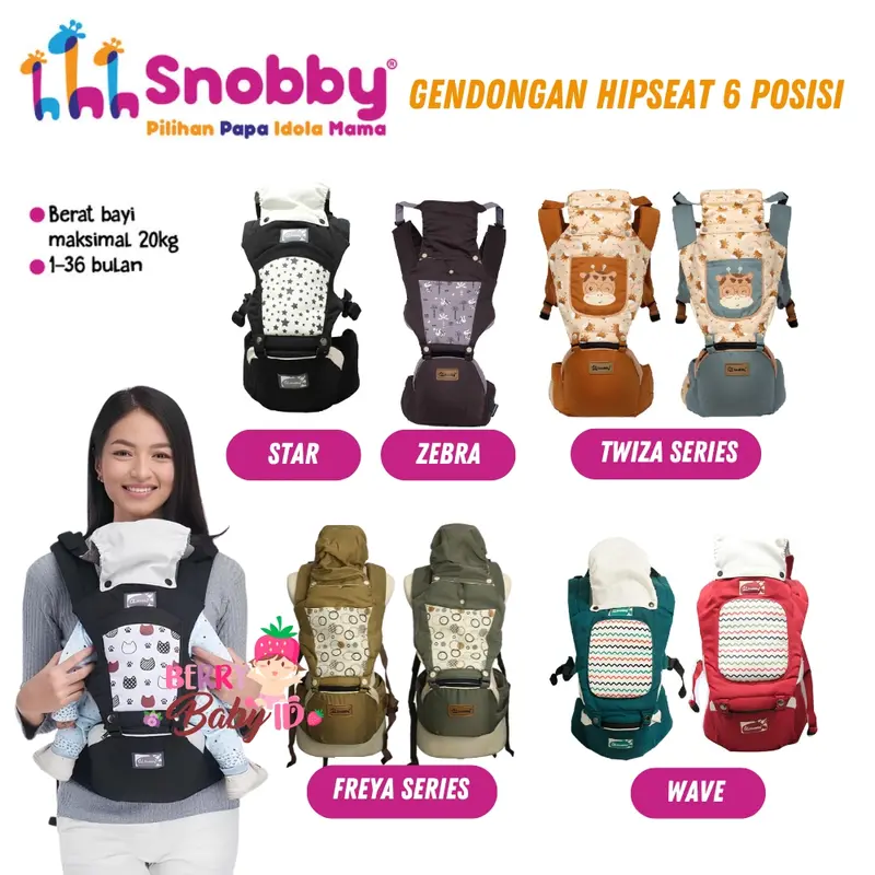 Snobby Gendongan Depan Bayi Hipseat Saku 6 Posisi 1-36 Bulan Berry Baby 0