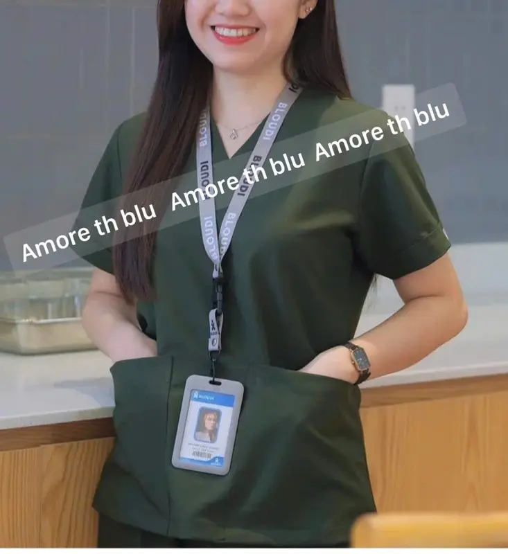Bộ Scrubs cao cấp cotton Hàn  bác sĩ, blouse cổ tim, đồng phục điều dưỡng, Spa, thẩm mỹ viện, dược sĩ. 7