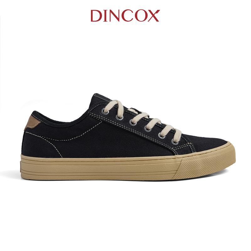 Giày Sneaker Vải Canvas Nam Nữ E12 Black Beige Dincox Shoes Đế Bằng