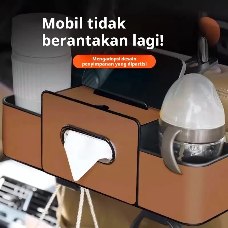 organizer Mewah Multifungsi untuk Sandaran Jok Mobil, Rak HP & Gelas di Belakang Jok, Kotak Penyimpanan Anti Air Tanpa Pemasangan dan Bisa Dilepas, Tas Penyimpanan Klasifikasi & Tempat Tisu Mobil, 3