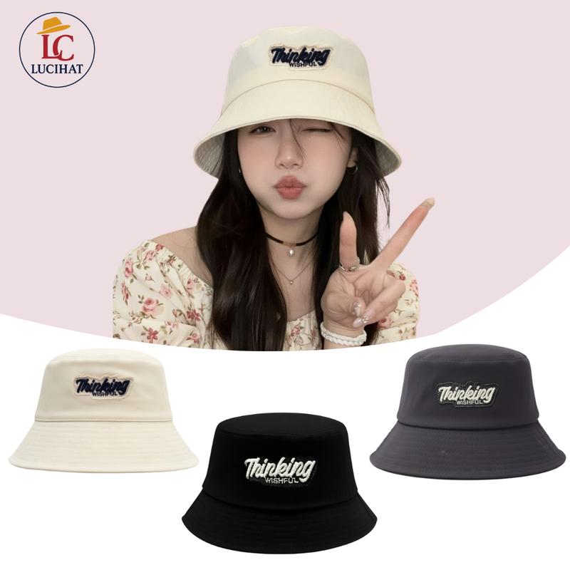 Mũ Bucket Vành Cụp Nó Tai Bèo Vành Rộng Thêu Chữ Thinking Chất Kaki Cao Cấp Form Unisex Thời Trang Nam Nữ