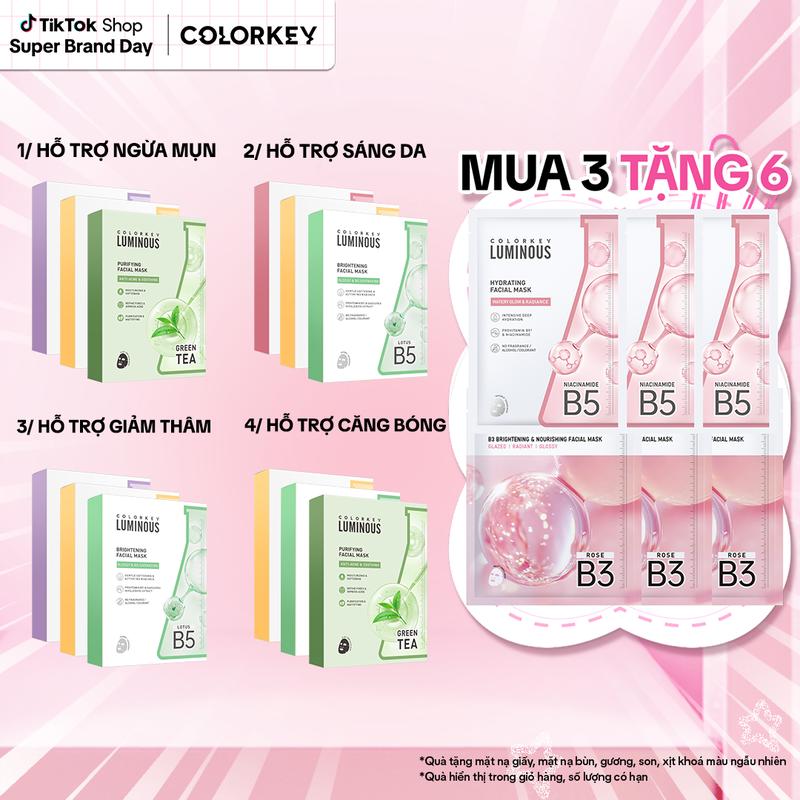 [EX] Combo 3 Hộp Mặt Nạ COLORKEY LUMINOUS Hỗ Trợ Cấp Ẩm Và Giảm Dầu Thừa 10 miếng/hộp - KLL1L3