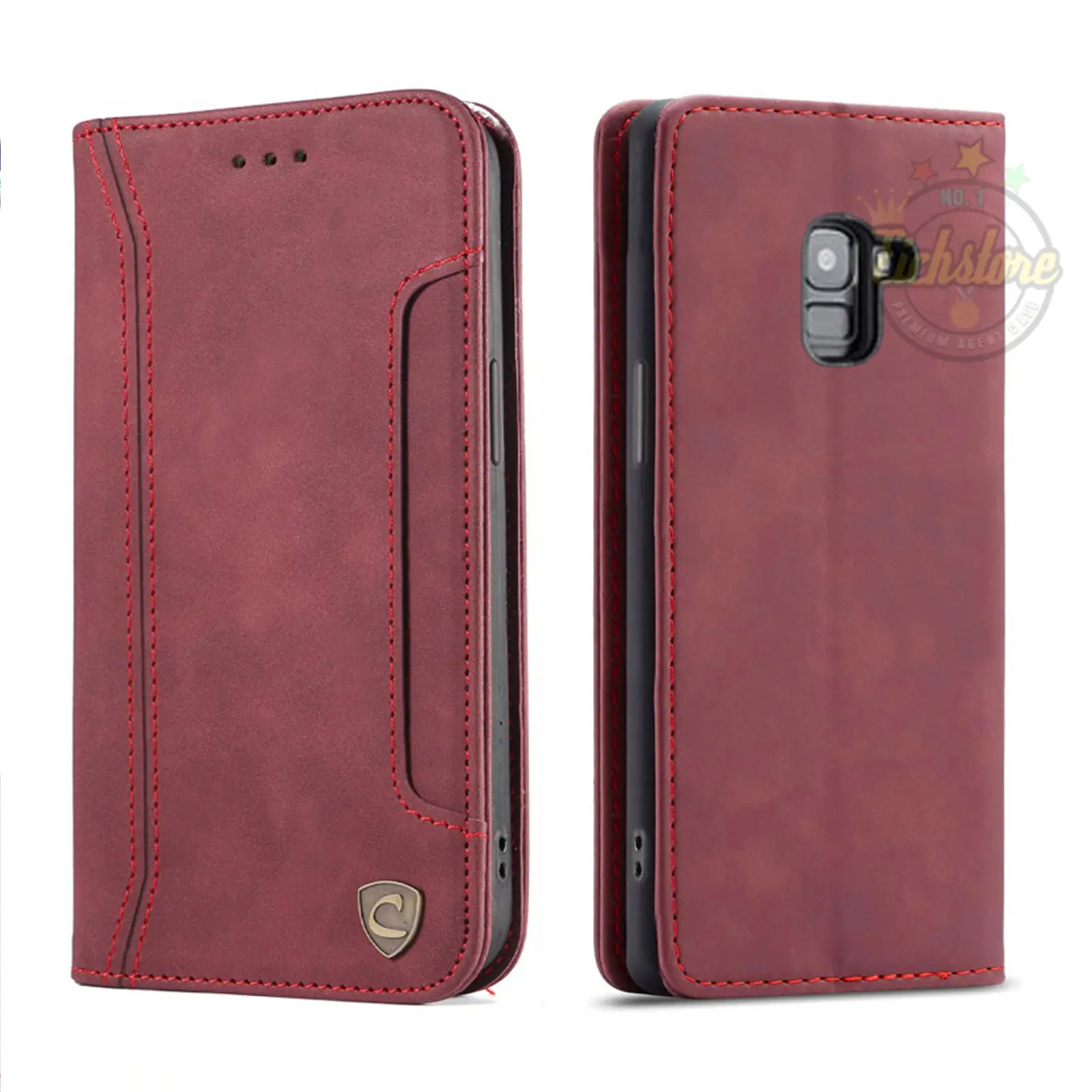 Superslot Case untuk Samsung A8 Plus 2018 Casing Cover Kasing PE Leather Case Full 360 Degree Kesing TPU Waterproof - Black/Green/Brown/Coffee/Red - Smartphone