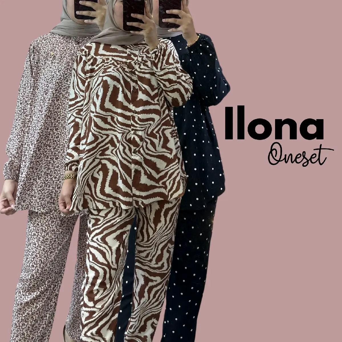 By Dolla - Ilona Oneset Motif -  Baju/ Setelan dengan  Celana  Panjang Wanita  Dewasa  Katun Rayon Muslim - Lembut Nyaman