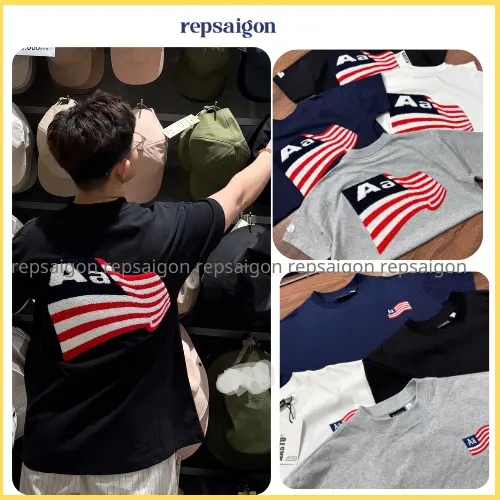 Áo thun Aastu thêu xù Lá Cờ chất vải cotton 2 chiều dày mịn